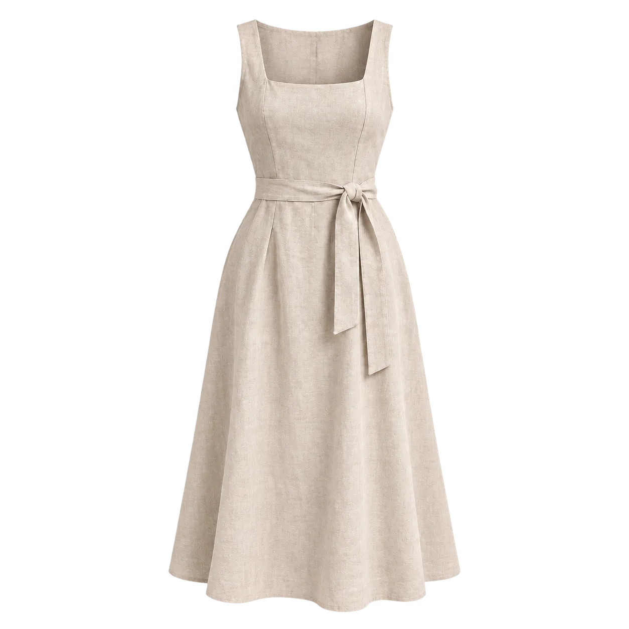 Linen Belted Midi Dress