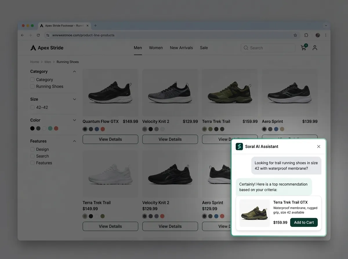 Soral AI Assistant on E-commerce Storefront